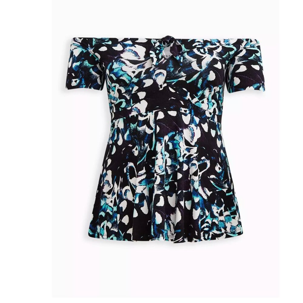 TORRID Floral Babydoll Off-Shoulder Top Size 5X plus Super Soft Navy Blue 28 NEW - Picture 5 of 5